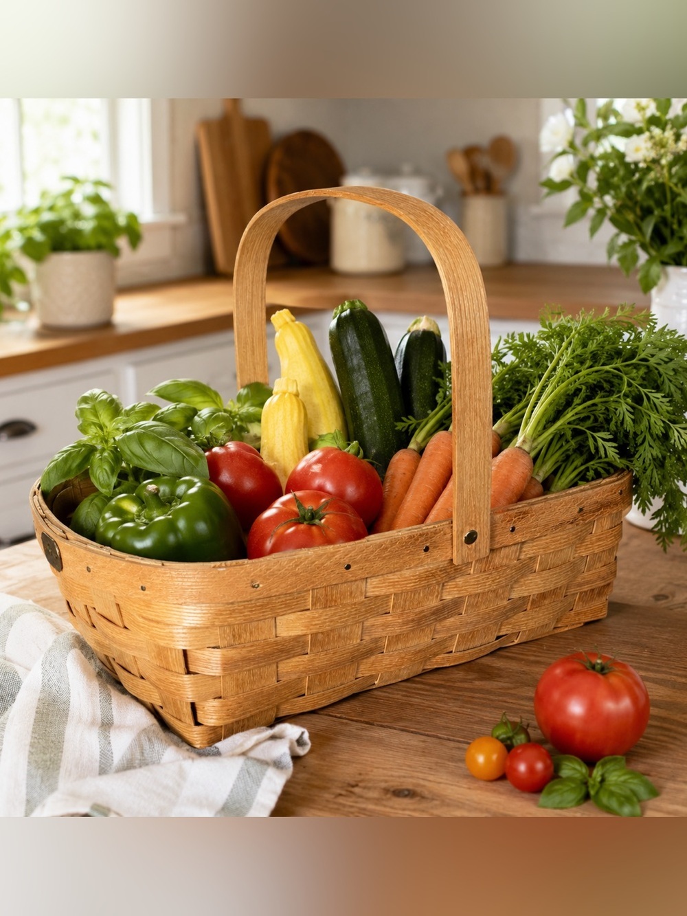 Peterboro Basket Co Lg Market Basket Wood Swing Handle Liner Rectangle 17"x12"